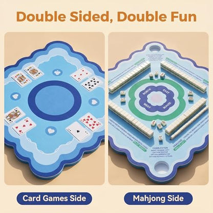 Floating Mahjong Table for Pool Game, Double Sided 31.5 inch Mahjong Mat & Board with Storage Bag, Versatile Adult Poker Domino Game, Aqua Water Float for Swimming Pool and Poolside