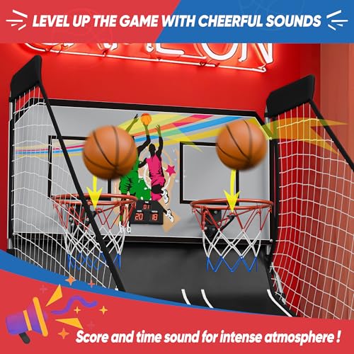Basketball Arcade Game Shot Creator Indoor Foldable Electronic Double Shootout Sport Game Official Home Dual Shot Basketball 2 Player with 4 Balls (Black Silver) - color: Black Silver