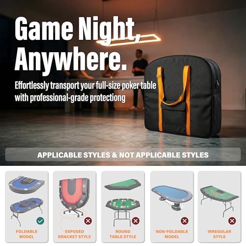 Foldable Poker Table Bag + Protective Cover (Fits 71" Tables) | 600D Oxford Fabric + Silver-Coated Dustproof Layer, Adjustable Shoulder Strap & Multi-Pocket Storage - size: 71 inch