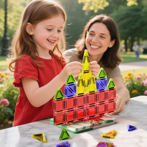Travel Magnetic Tiles for Kids, 26 PCs Mini Magnetic Building Blocks with Festive Iron Storage Box, STEM Travel Toys for Toddlers Ages 3-5+, Educational Learning Gift for Boys & Girls - size: Travel