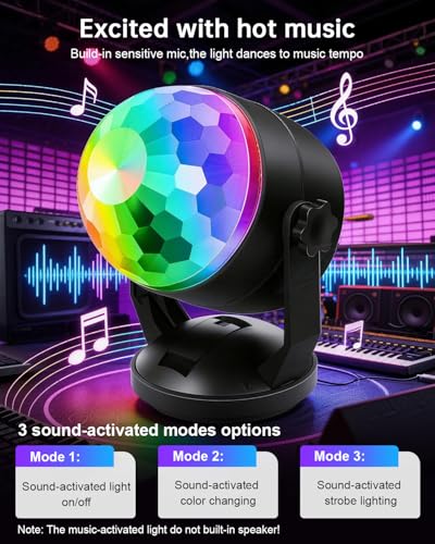 Luditek Disco Ball Party Lights Sound Activated Battery Powered Portable Karaoke Dancing Strobe Lights for Indoor Outdoor Christmas Halloween Party Decorations Supplies for Car Home
