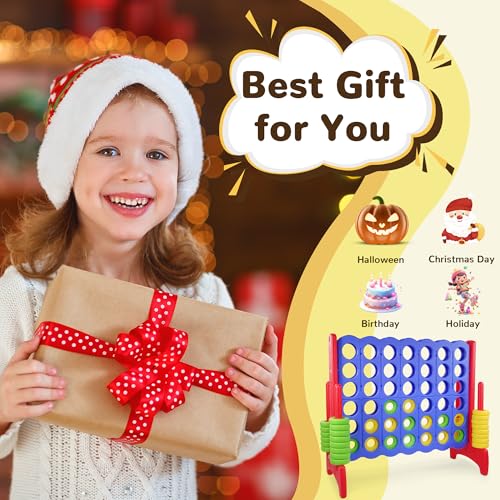 Peekabu Giant 4-in-A-Row Connect Game Outdoor, 3.5FT Jumbo 4-to-Score Yard Game for Kids & Adults, 42 Rings & Quick-Release Slider