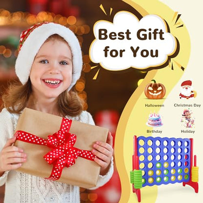 Peekabu Giant 4-in-A-Row Connect Game Outdoor, 3.5FT Jumbo 4-to-Score Yard Game for Kids & Adults, 42 Rings & Quick-Release Slider