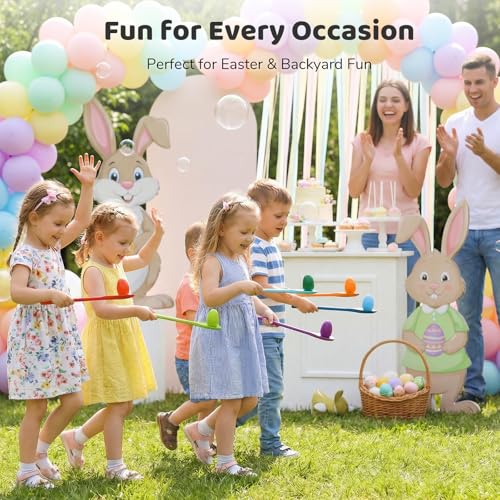 LovesTown 24PCS Egg Spoon Race Game Set for Field Day Games Party Favors, Relay Race Wooden Egg Balance Carnival Game for Kids & Family Activity Holiday Hunt Limbo Survivor Outdoor Lawn Games