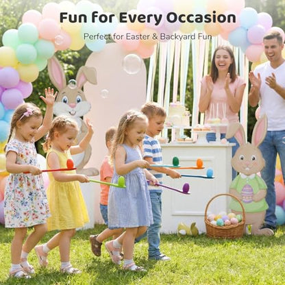 LovesTown 24PCS Egg Spoon Race Game Set for Field Day Games Party Favors, Relay Race Wooden Egg Balance Carnival Game for Kids & Family Activity Holiday Hunt Limbo Survivor Outdoor Lawn Games