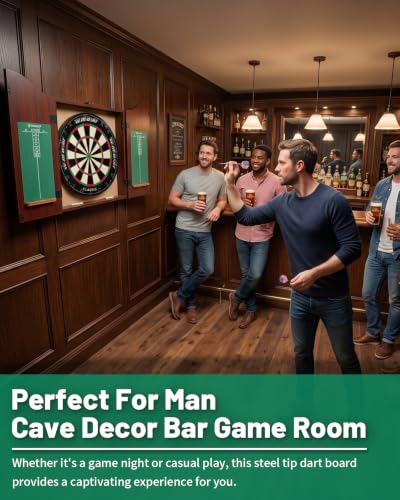Dart Board Cabinet Set for Adults, 18-inch Sisal Dartboard with 6 Steel Tip Darts