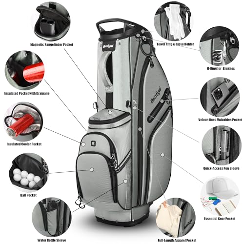 14 Way Full Length Dividers Golf Stand Bag, Lightweight Golf Bag with Stand for Men and Women Golf Club Carry Bag with Dual Strap & Rain Cover - color: Green