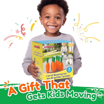 Carrot Bowling Set for Toddlers & Kids – 6 Pins, 2 Bunny Balls & Bag – Safe Indoor Active Play – Fun Summer Activity & Birthday Gift for Ages 3–6