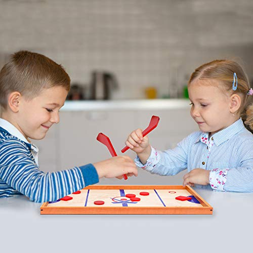 Point Games Small Tabletop Slap Shot Hockey Game, Super Durable Wooden Board with 2 Sticks and 5 Pucks, Great Family Game for Ages 5+
