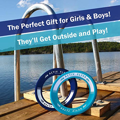 Activ Life Kid’s Flying Rings (2 Pack) They Fly Straight & Don’t Hurt, 80% Lighter Than Standard Rings - Replace Screen Time with Healthy Family Fun - Get Outside & Play - color: Navy/Teal