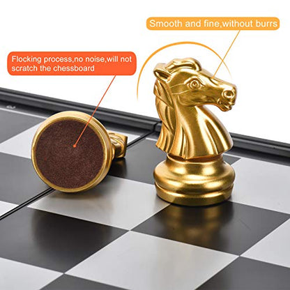 3 in 1 Magnetic Chess Checkers Backgammon Board Game Set with 12.5 Inch Folding Board Travel Games for Kids and Adults (Chess: Gold & Silver) - color: Chess: Gold & Silver