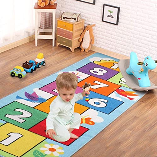 Hop and Count Hopscotch Rug, Kids Floor Play Area Rug Game Carpet Crawl Jump Mat, Children Numbers Learning Non-Slip Rug, Great for Ages 3 to 7 Boys Girls, Home Decor, 26''x55'' - size: 26''x55'' (66x140cm)