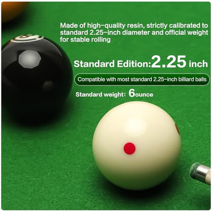 2-1/4" Pro Training Cue Ball, 6 Red Dots Tournament Grade | White high-impact resin billiard cue ball, tournament standard for pool practice and 8-ball training