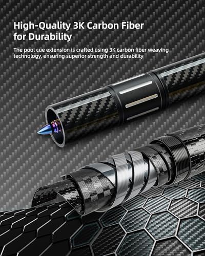KONLLEN Pool Cue Extension with 3 Bumpers Carbon Fiber Billiards Cue Extension Billiard Accessories for Pool Sticks - color: Adjustable Extension