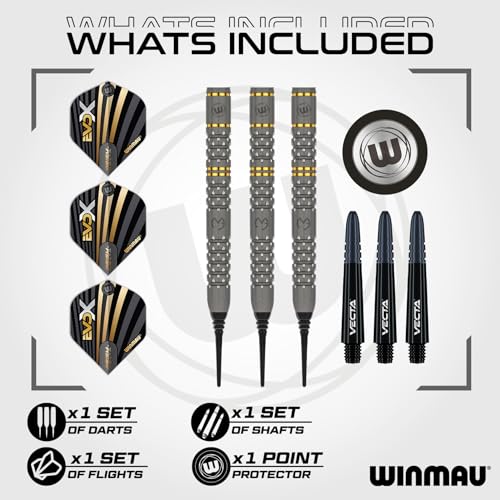 Winmau Michael Van Gerwen MvG EvoX Professional Darts Set - 90% Tungsten Darts with Flights & Shafts - Precision Grip Barrels for Steel Tip & Soft Tip Darts - Available in 18g - 24g Weights - size: 18g - Soft Tip
