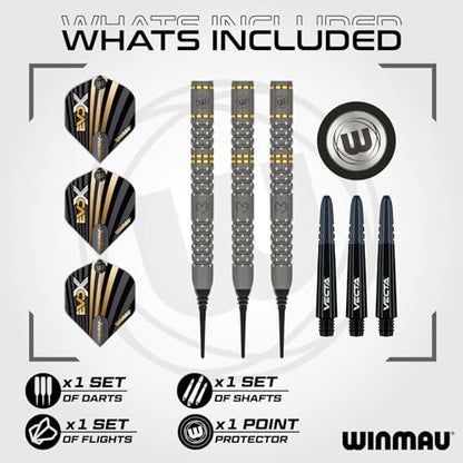 Winmau Michael Van Gerwen MvG EvoX Professional Darts Set - 90% Tungsten Darts with Flights & Shafts - Precision Grip Barrels for Steel Tip & Soft Tip Darts - Available in 18g - 24g Weights - size: 18g - Soft Tip