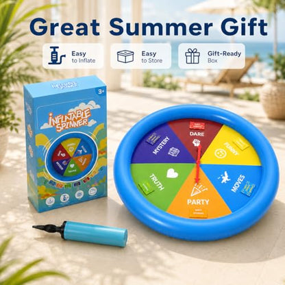 Inflatable Pool Party Game Table with Waterproof Silly Challenge Cards & Spinner, Floating Pool Game Toys for Teens Adults Family, Summer Pool Accessories for Backyard Beach Party