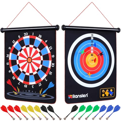 Ranslen Magnetic Dart Board for Kids and Adults, Double Sided Board Games with 15pcs Magnetic Darts, Boy Gifts Dartboard Toys Gift for Age 6 7 8 9 10 11 12 Year Old Boys