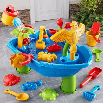 Kids Sand Water Table for Toddlers 1-3 3-5 Years, Outdoor Activity Play Set with Beach Toys, Shovels & Molds, Summer Outdoor Beach Outside Backgard Sensory Toys for Kids Boys Girls 1.5+ Years - style: 8905