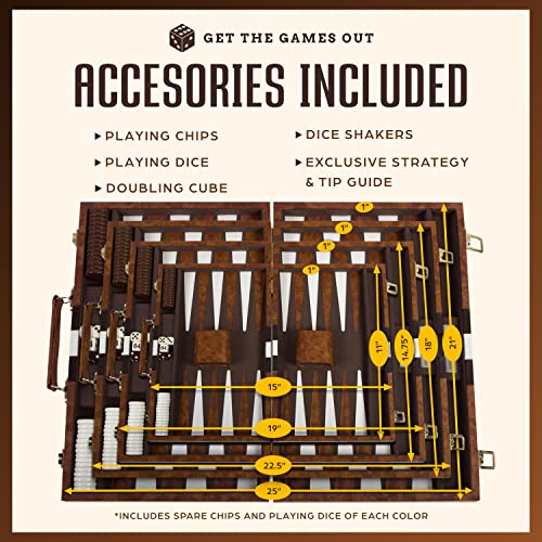Get The Games Out Backgammon Set for Travel - Small Classic Board Game Case with Strategy Guide & 15 Game Pieces (Brown) - color: Brown, size: Small