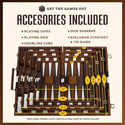 Get The Games Out Backgammon Set for Travel - Small Classic Board Game Case with Strategy Guide & 15 Game Pieces (Brown) - color: Brown, size: Small