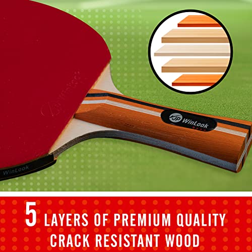JP WinLook Ping Pong Paddles Sets - Portable Table Tennis Paddle Set with Ping Pong Paddles Professional Case & Ping Pong Balls - Premium Table Tennis Racket Player Set for Indoor & Outdoor Games - style: Red/Black 4 Paddle Set