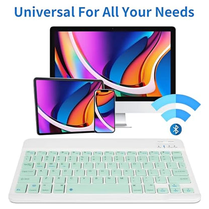 Slim Mini Wireless Portable Bluetooth Rechargeable Keyboard for Apple iPad iPhone Samsung Tablet Phone Smartphone Fire HD 10 Max 11 iPadOS iOS Android (10 Inch Green) - color: 10 Inch Green