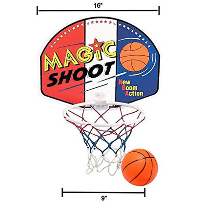 Indoor Mini Basketball Hoop - 16" x 13" Large Over The Door Plastic Toy Backboard, Net, Ball and Pump for Kids Boys Teens - Suitable for Office, Bedroom, Dorm (Magic Shot)