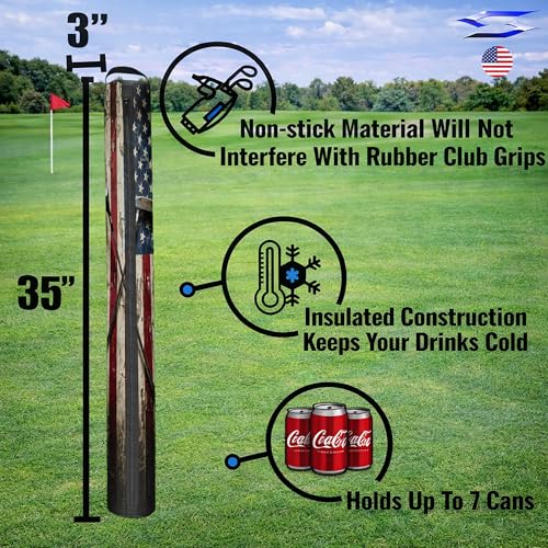 Polar Caddy Insulated Golf Bag Cooler Sleeve – Discreet 7 Can Beverage Chiller Full Length Zipper Adjustable Shoulder Strap Hidden Golf Cooler Bag Fits Most Cart Standard Bags - color: Old USA Golf