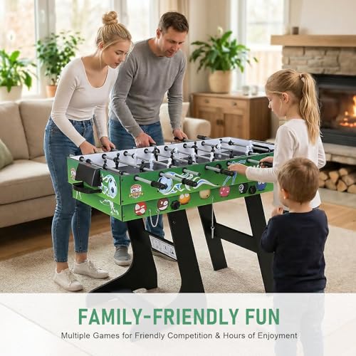 4-in-1 Multi Game Table 48inch Folding Combo Game Table, Football Table,Billiards Table, Pool/Snooker Table, Hockey Table, Table Tennis Table for Adults Family Birthday - color: Green black