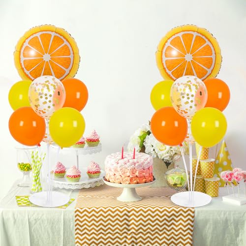 Little Cutie Fruit Party Balloons Stand Kit 2 Sets With 2 Orange Slice Foil Balloons Orange Yellow Gold Confetti Balloon Centerpiece for Tables for Birthday Party Little Cutie Baby Shower Decorations - style: Orange
