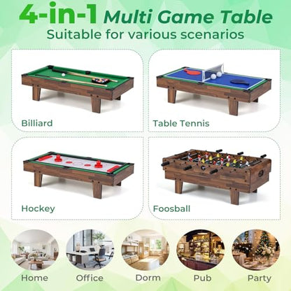 GYMAX 4 in 1 Multi Game Table, 32" Combo Game Table Set Includes Foosball, Pool Table, Hockey, Ping Pong Tabletops w/Accessories for Kids & Adults, Home, Game Room, Family Nights - color: Wood Grain