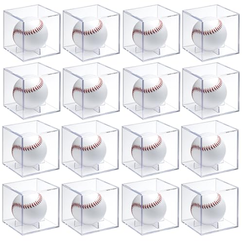 16 Pack UV Protected Acrylic Boxes for Display,Clear Display Case Baseball Cube Memorabilia Showcase Autograph Ball Protector