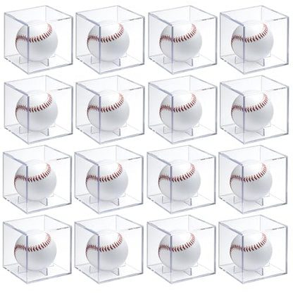 16 Pack UV Protected Acrylic Boxes for Display,Clear Display Case Baseball Cube Memorabilia Showcase Autograph Ball Protector