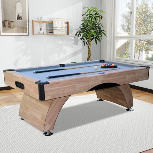 Billiards Table，7 FT Pool Table with Premium Accessories, Durable Matte-Black Finish, and Heavy Duty Legs for Modern Adult Rrec Room Family Game Room - color: Wood