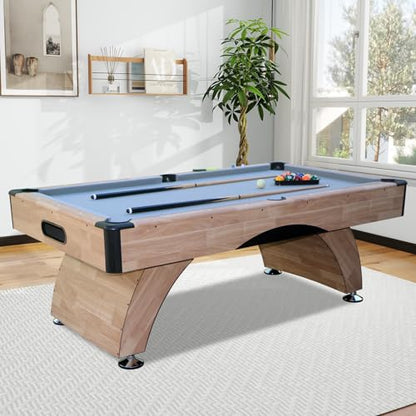 Billiards Table，7 FT Pool Table with Premium Accessories, Durable Matte-Black Finish, and Heavy Duty Legs for Modern Adult Rrec Room Family Game Room - color: Wood