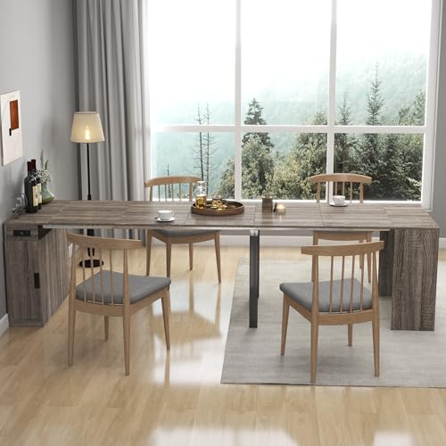 24"-118" Extendable Dining Table with Storage for 2-12 People, Modern Space-Saving Extra Long Wood Folding Table with USB & AC Outlets, Multifunctional Conference Meeting Table, Oak - color: Oak, style: 24" - 118.5" (2-12 People)