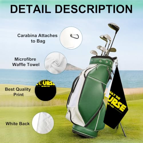 May The Course Be with You Microfiber Golf Towel with Clip, Funny Golf Accessories Gifts for Men Women Golfers Grandpa Dad, Birthday Retirement Gifts for GolfFans Golfs Lover, 16x24 Inch - color: May the Course Be With You