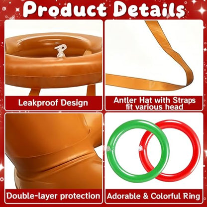 18 Pcs 3 Set Inflatable Reindeer Antler Ring Toss Christmas Party Games Kids Family Toys Stock Stuffer Christmas Activities Decorations Carnival Supplies Gifts Grandkids- 3 Antlers 12 Rings 3 Red Nose