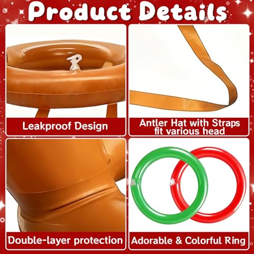 TOPLEE 20 Pieces Inflatable Reindeer Antlers Toss Game, Christmas Party Antler Hat Games for Kids Adults Family Indoor Outdoor Carnival Xmas Games(4 Antlers 16 Rings)