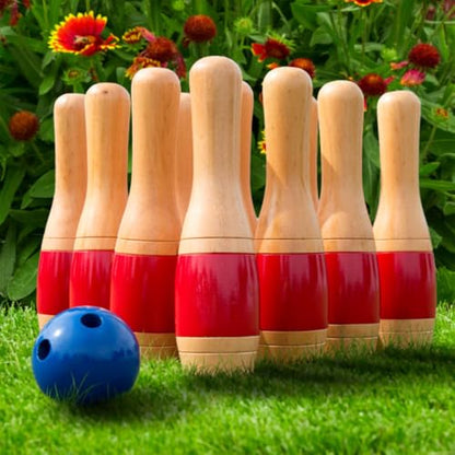 HEY! PLAY! 11" Wooden Lawn Bowling Set Game