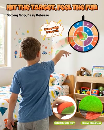 Toss and Catch Ball Game Set, 2 in 1 Kids Toddler Baseball Glove & Target Board, Sticky Catch Toy Outdoor Toys, Backyard Beach Yard Outside Games, Birthday Gift for Boys Girls Ages 3+ - color: Orange & Sand