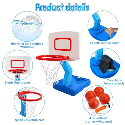 Toddler Basketball Hoop Indoor Outdoor - Height Adjustable 27.6-54 Inches (5 Slots), Kids Basketball Hoop with 4 Inflatable Balls & Pump, Safe Toddler Toys for 1-6 Year Old Boys Girls - color: blue