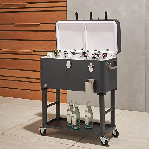 TRINITY 80 Quart Beverage Cooler and Ice Chest with Foosball Table Top and Bottle Opener, Rolling Cart with Storage Shelf, Detachable Tub Design, 96 Can Capacity, Includes Protective Cover - color: Charcoal Gray