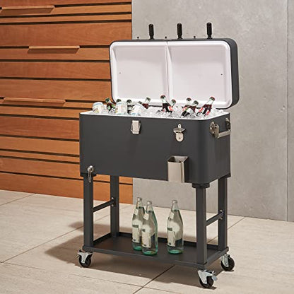 TRINITY 80 Quart Beverage Cooler and Ice Chest with Foosball Table Top and Bottle Opener, Rolling Cart with Storage Shelf, Detachable Tub Design, 96 Can Capacity, Includes Protective Cover - color: Charcoal Gray