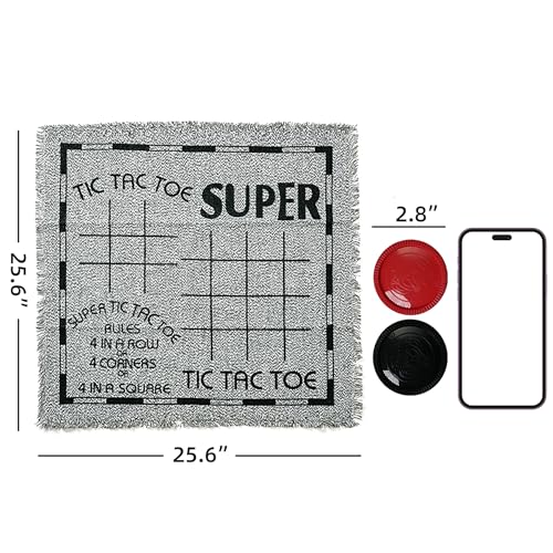 3-in-1 Giant Checkers & Tic Tac Toe - Jumbo 25.6" Square Rug, 2 Player Game Set, Indoor-Outdoor Family Fun, Portable & Easy to Set Up, Age 4+