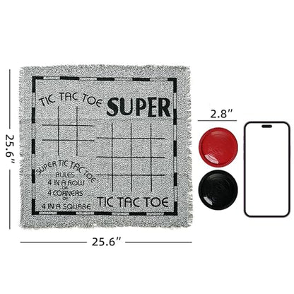 3-in-1 Giant Checkers & Tic Tac Toe - Jumbo 25.6" Square Rug, 2 Player Game Set, Indoor-Outdoor Family Fun, Portable & Easy to Set Up, Age 4+
