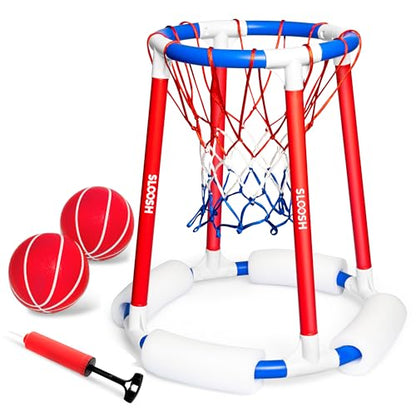 Sloosh Pool Basketball Hoop Toys, Floating Basketball Pool Game, Swimming Floats Toys with Balls Pump, Summer Outdoor Water Play Toy for Kids and Adults (Red Blue) - color: Red Blue