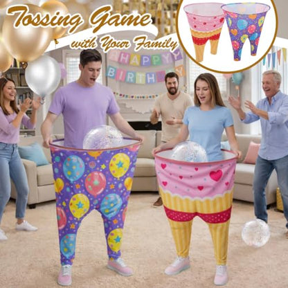 11 Pcs Birthday Granny Pants Set, 2 Giant Inflatable Pants with 1 Pump 6 Bouncy Balls & 2 Birthday Glasses, Outdoor Tossing Party Activity for Adults & Family Gatherings - style: Birthday Style