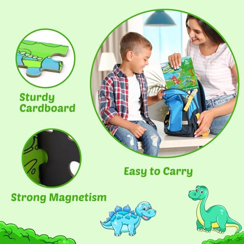 Kasfalci Magnetic Puzzles for Toddlers 3-5,36 Pieces Travel Puzzles Games for Kids,Airplane Car Road Trip Activities,Activity Books,Dino Dinosaur Magnet Toys for 3 4 5 6 Year Old Boys Birthday - color: Green